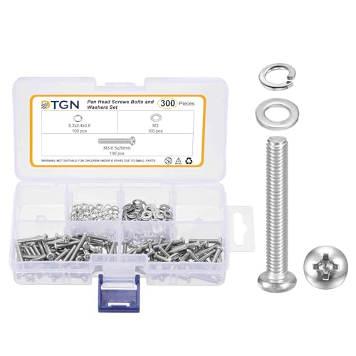 DTGN M3-0.5x20 Phillips Pan Head Machine Screw W/Washer 304 Silver 300pcs - size: M3-0.5x20mm