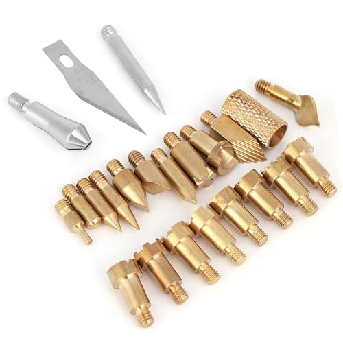 Wood Burning Tips, 23Pcs Craft Wood Burning Pen Tips, Soldering Brass Pen Tips Stencil Soldering Pyrography Working Carving
