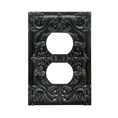 Decorative Outlet Covers Black Flower Elegant 3D Floral Embossed 1 Gang Duplex Light Switch Cover Plate Unique Wall Plate Electrical Switch Plate Covers for Bedroom Home Decor - color: Black, size: 1-Gang Duplex Outlet/ 5 x 3 IN