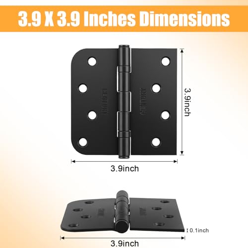 6 Pack Self Closing Door Hinges, 4 Inch Black Door Hinges with Ball Bearing, Matte Black Heavy Duty Loaded Hinge for Interior and Exterior, 5/8'' Radius Corner