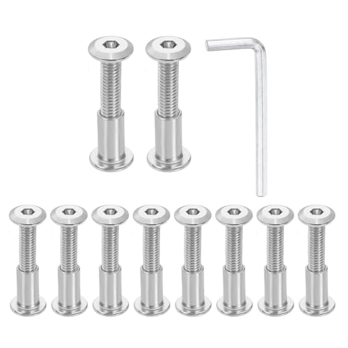 HARFINGTON 10 Set M6x35mm Hex Drive Socket Cap Bolt and M6x15mm Nuts with M4 Hex Wrench, Furniture Connector Bolts and Screws for Furniture Countersunk Belt, Silver - size: M6x35mm, M6x15mm