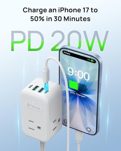 TROND Electrical Outlet Extender 360° Rotating Plug with 20W USB C, 36in - size: 3 FT 360° Rotating Plug