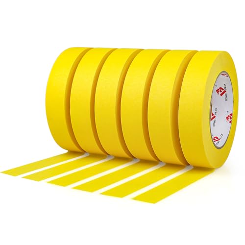 BOMEI PACK Yellow Painters Tape 1 Inch Bulk - Paint Tape 6 Rolls x 1 Inch x 60 Yards - Painter's Tape Yellow Masking Tape for Walls Painting, DIY Crafting, and School Projects, Total 360 Yards - color: Yellow, size: 1 Inches X 60 Yards