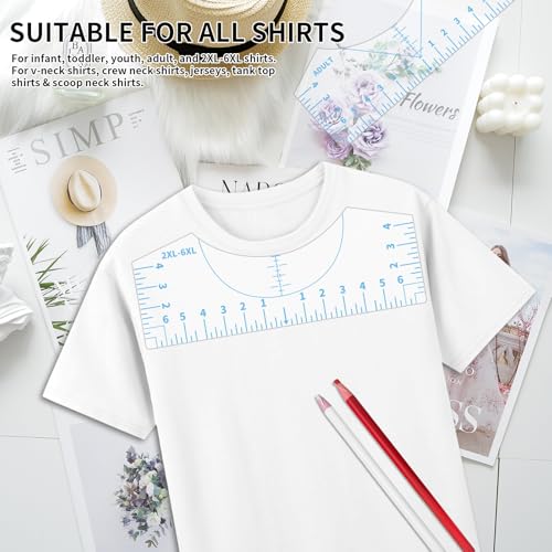 5Pack Tshirt Ruler Guide for Vinyl Alignment, T Shirt Rulers to Center Designs, PVC Measurement Template, Sewing Supplies Accessories Tools for Cricut Heat Press Transfer Vinyl （Blue） - style: Tshirt Ruler-5-Blue