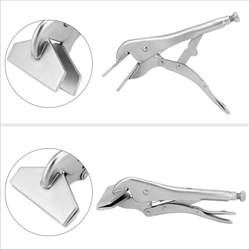 QWORK 10" Locking Sheet Metal Clamp, 4 Pcs Welding Locking Plier Tools, Heavy Duty Sheet Metal Grip Tool, Heat-Treated Nickle Plated Welding Plier, Extra Wide Duck Billed Pliers
