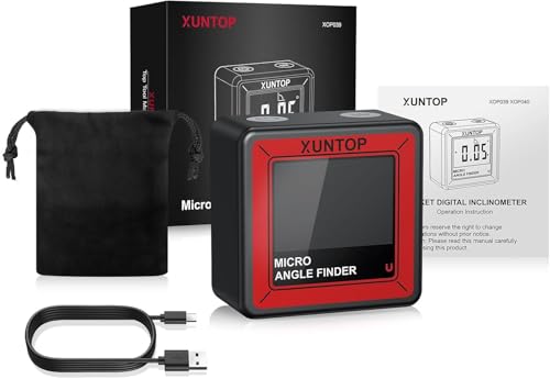 XUNTOP Small Digital Angle Finder with Bottom Strong Magnetic,4 * 90° Range | Angle Gauge with AV Display,Rechargeable Inclinometer Level Box for Woodworking,Table Saw,Knife Sharpening,Machinery Repair