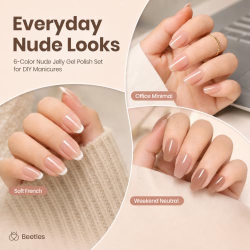Beetles Nude Gel Nail Polish Set, 6 Colors Neutral Nude Jelly - color: 0-0-0-Dusky Mocha
