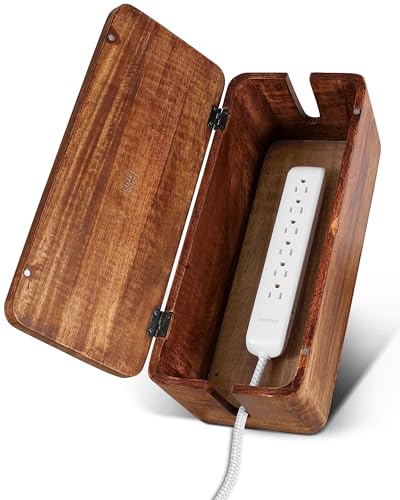 Mango Cable Management Box - Rustic Design (Natural, Large) | Mango Wood, Cable Organizer, Rustic Style, Modern Design, Desktop Storage - color: Natural