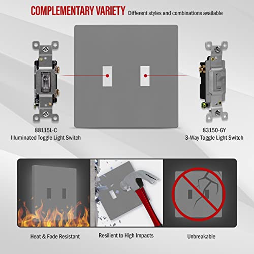 ENERLITES Screwless Double Toggle Light Switch Wall Plate Cover, Gray - color: Gray, size: Screwless