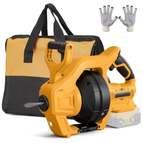 Cordless Electric Drain Auger Compatible with Dewalt 20V Battery(Tool Only) - color: Yellow