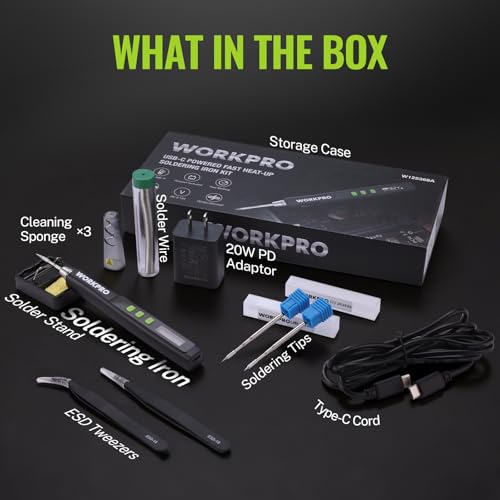 WORKPRO DC Soldering Iron Kit, Fast Heating Soldering Iron Pen with 3 Tips