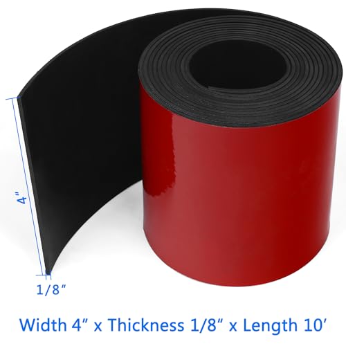 WochiTV Adhesive Solid Rubber Strips, 4" Wide x 1/8" Thick x 120" Long Self Stick Black Neoprene Rubber Rolls Perfect for DIY Insulation Cushion Gasket, Sealing, Liner, Weather Striping - size: 4" W X 120" L, style: 1/8" Thick Adhesive