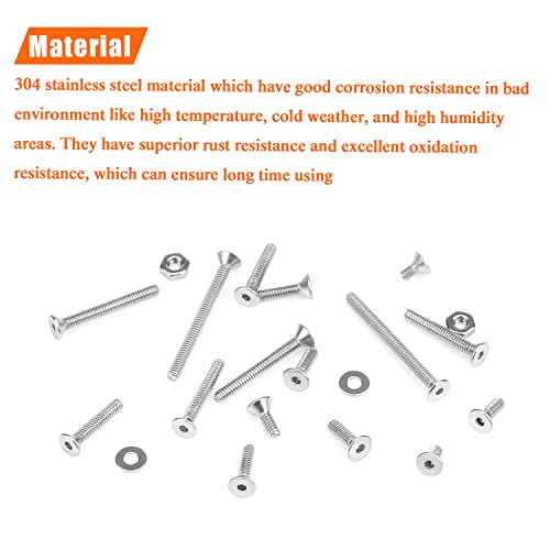 HELIFOUNER 250 Pieces #2-56 x 3/16" 1/4" 5/16" 3/8" 1/2" 5/8" 3/4" 1", Countersunk Head Socket Cap Screws Bolts Washers Nuts Kit, Coarse Thread, Fully Machine Threaded, 304 Stainless Steel - size: #2-56, style: Countersunk Head