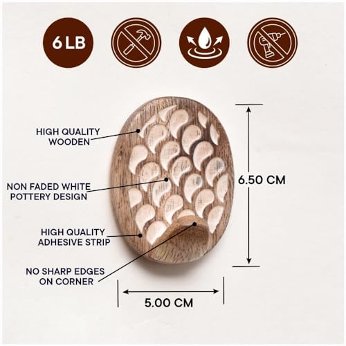 Indian Shelf 6 Piece Wooden Adhesive Wall Hooks for Keys, Bags and Hats - color: Brown Style 4
