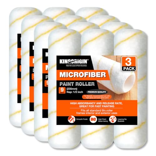 9 Inch Microfiber Paint Roller Covers, 1/2" Nap, 12-Pack - size: 12 PCS, 9"