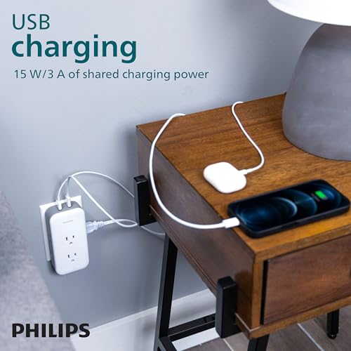 Philips All-in-One Surge Tap with USB, 2 Grounded & 4 Polarized Outlets