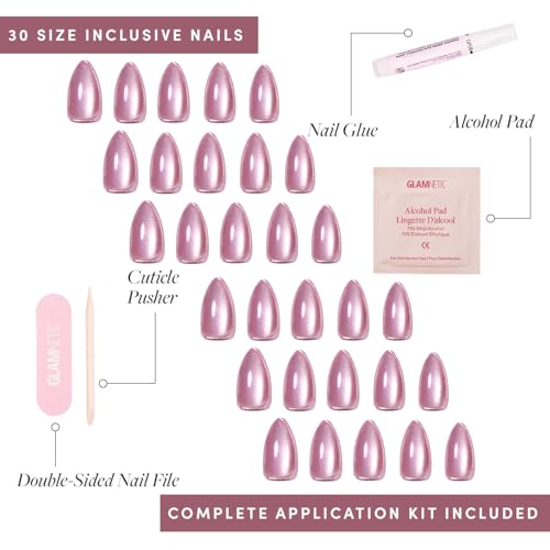Glamnetic Press On Nails - Short Almond, Velvet Fake Nails 30 Pc Full Kit - color: 3D - Mertini