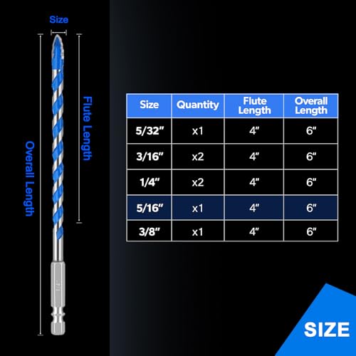 Serrated Masonry Drill Bit Set (5/32"-3/8") 10PCS - size: Serrated (5/32"-3/8")