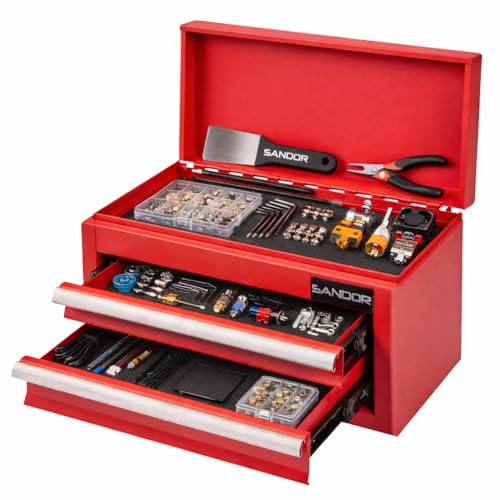 Mini Tool Box - Metal Tool Chest with 2 Drawers & PVC Drawer Liners - Red - color: Red