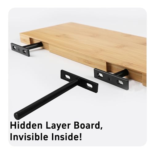 4Pcs 5 Inch Black Floating Shelf Brackets, Heavy Duty Hidden Shelf Supports, Concealed Blind Shelf Support for Wood Shelves DIY Home Decor, Includes Screws and Wall Plugs - size: 5 Inch