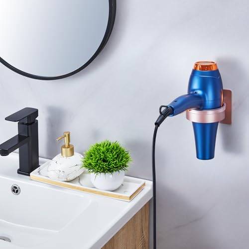 Hair Dryer Holder Wall Mounted, Blow Dryer Holder, Hair Tool Organizer for Hair Dryer Storage Hanger, Adhesive Hairdryer Holder for Bathroom Barber Shop (Rose Gold) - color: Rose Gold