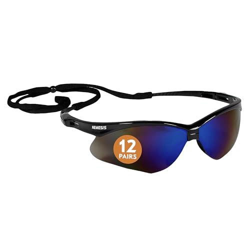KleenGuard™ V30 Nemesis™ Safety Glasses (14481),Blue Lenses with Mirror coating, Black Frame, Unisex Eyewear (12 Pairs/Case) - size: One Size