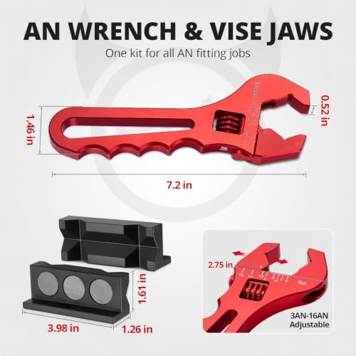 EVIL ENERGY AN Fittings Wrench 3AN-16AN with 4" Magnetic Vise Jaw Pad - color: Red