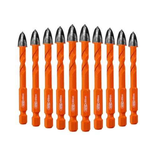 BGTEC Cemented Carbide Drill Bits Masonry Drill Bits, 10pcs Quick-fit Shank 8MM Cross Spiral Hard Alloy Drill Bit for Wood Plastic Masonry Ceramic Tile Concrete Marble - size: 10pcs 8mm