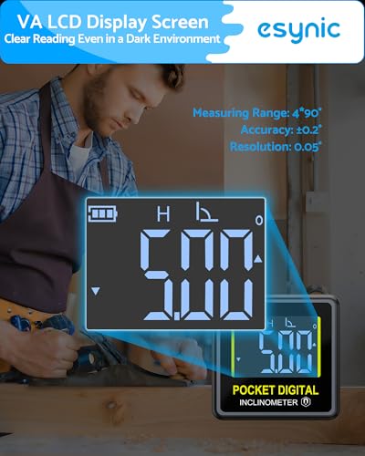 eSynic Mini Digital Level Gauge Waterproof–27g Pocket Angle Finder with Magnetic Base-0.05° Resolution &±0.2° Accuracy-Type-C Rechargeable for Woodworking/Construction/Automotive–Fits in Tight Spaces