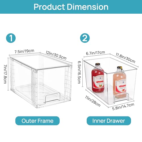 Vtopmart 4 Pack Stackable Clear Pantry Storage Drawers, Large - size: 4Pack 7"H