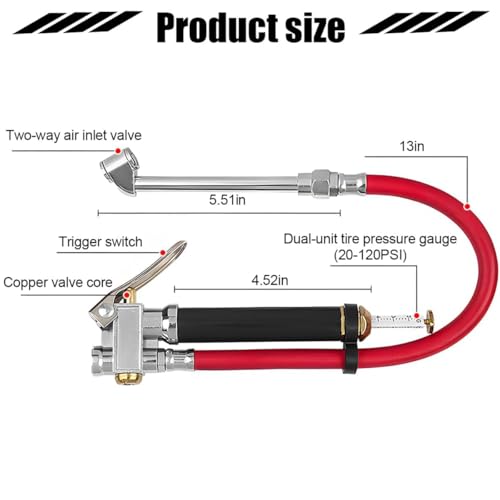 17PCS 0-200 PSI Tire Inflator Gauge, 1/4 Inch NPT, Red - color: Red