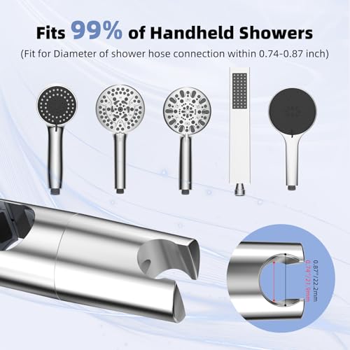 Hibbent Adjustable Shower Head Holder for Slide Bar, Universal 18.5-25mm Handheld Showerhead Bracket, Sprayer Holder with Hanging Design, Bathroom Shower Replacement, No Drill Installation, Chrome - style: Chrome