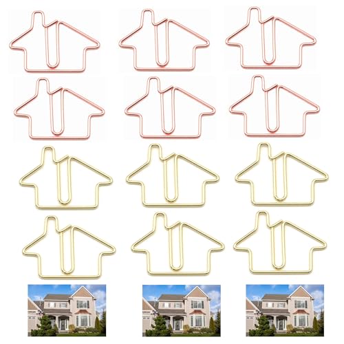40 Pcs Cute House-Shaped Metal Paper Clips Set-Unique Gold and Rose Gold Paperclips for Office, School and Party Decor - style: House-Shaped