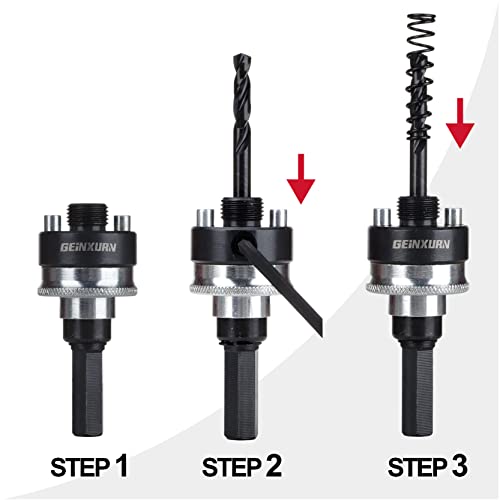 GEINXURN Heavy Duty Quick Change Hole Saw Mandrel, 7/16-Inch and 3/8 Inch Hole Saw Arbor with 3Pcs Central Drill/2PCS Hex wrench/2Pcs Spring - size: GHSM038LX