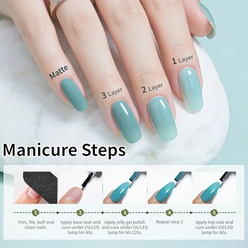 JODSONE 32 Colors Jelly Gel Nail Polish Kit with U V Light Crystal Transparent Classic Color 4 Functional Gel for All Seasons - color: KIT-16