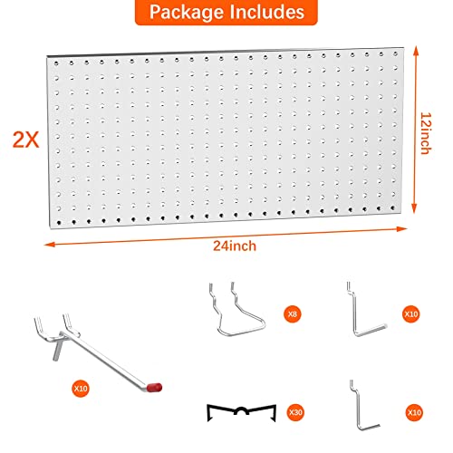 TORACK Metal Pegboard Wall Tool Organizer 24"x24", 70 PCS Tools Pegboard - color: Gray