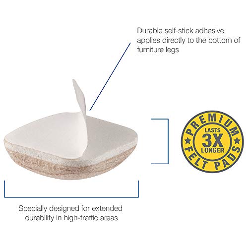 SoftTouch 4715295N Extended Wear Felt Furniture Pads for Hard and Uneven Surfaces