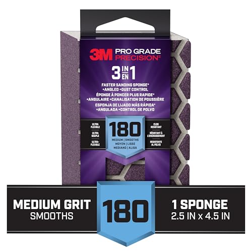 3M Pro Grade Precision 2.5 in. x 4.5 in. x 1 in. 180 Grit Medium 3-in-1 Sanding Sponge - 1 Each - size: 2.5 in x 4.5 in x 1 in - 1 Sponge, style: 180 Grit Medium