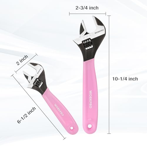 WORKPRO 2 PCS Pink Adjustable Wrench Set, 6-Inch & 10-Inch Wide Jaw Wrenches - color: Pink, size: 6-Inch & 10-Inch
