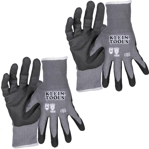 KLEIN TOOLS 60587 Work Gloves, Knit Dipped Cut Resistant ANSI A4 Nitrile Coated Gloves, HPPE Fabric, Touchscreen Capable, Small, 2-Pair - style: Small