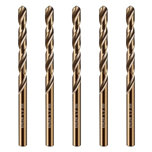 Wensilon 1/2" Cobalt Drill Bit(5Pcs), M35 HSS Metal Drill Bit Set forwood, Hard Metal, Stainless Steel, Cobalt Steel M35 Jobber Length Twist Drill Bits - size: 1/2 in