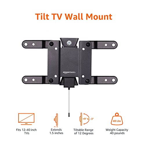 Amazon Basics Tilting TV Wall Mount for Wood Studs, Fits 12-40 inch TVs up to 40 lbs, VESA 200x200, Black - size: 12" to 40", style: Tilting