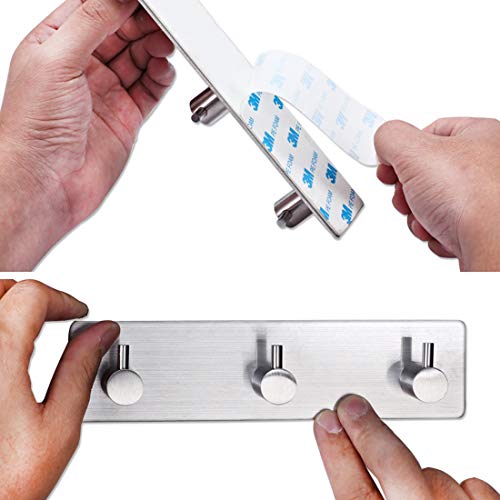 Self Adhesive Stainless Steel Hooks, Wall Mount Heavy Duty Hanger - color: 3 Hooks