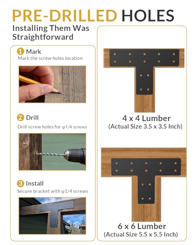 4 Pcs Heavy Duty T Plate Brackets, 12"x8" Black T Shape Mending Plate, 0.12" (3mm) Thick Steel Flat Bracket for 4x4 6x6 Wood Post to Beam, Truss Framing, Pergola & Furniture Repair - size: 4 Pack, style: Standard T-Plate
