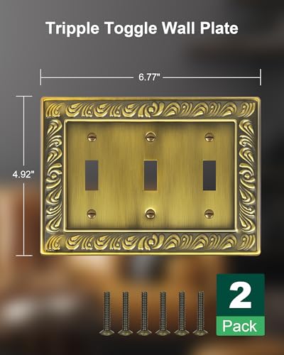 2-Pack Paisley Pattern Metal Triple Toggle Light Switch Cover Plate - style: 3 Toggle 2PK