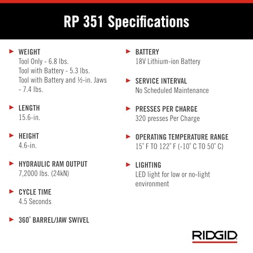 RIDGID 67188 Model RP 351 ProPress Standard Press Tool and Battery Kit with ProPress Tool, Battery, Charger, and Case - style: Battery Kit (No Jaws)