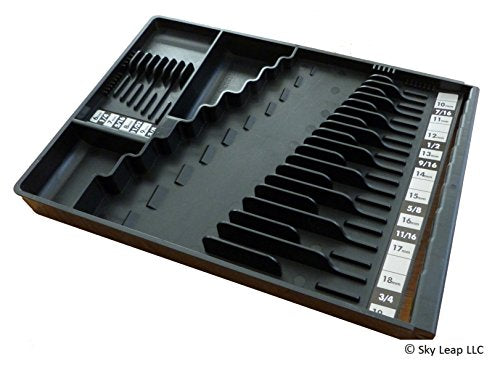Tool Sorter Wrench Organizer (black) – 28‑Slot SAE & Metric Wrench Tray for Toolboxes – Fits 2” Shallow Drawers – Heavy‑Duty USA‑Made Open‑Face Tool Organizer