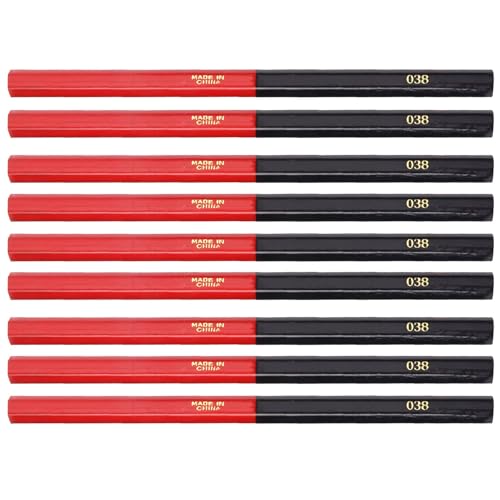 Carpenters Pencil 10Pcs,Hex 2‑Head Red Blue Round Wire Carpenters Pencils with Thickened Core, Woodworking Construction Pencils for Marking Drawing Writing(6.9in)