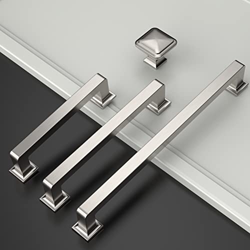 Amerdeco 10 Pack Brushed Satin Nickel Cabinet Pulls 3-3/4 Inch(96MM) Hole Centers Kitchen Cabinet Handles Cabinet Hardware Kitchen Handles for Cabinets Cupboard Handles Drawer Pulls ZH0019 - color: Brushed Satin Nickel, size: 3.75" Hole Center