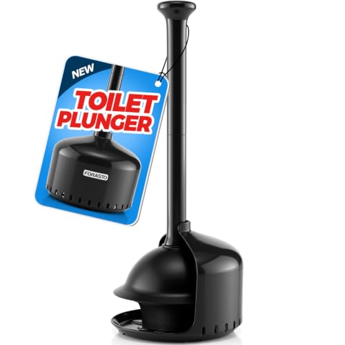 FORASTO Toilet Plunger with Holder - Heavy Duty Bathroom Cleaning Tools - color: Black, size: 1Pack